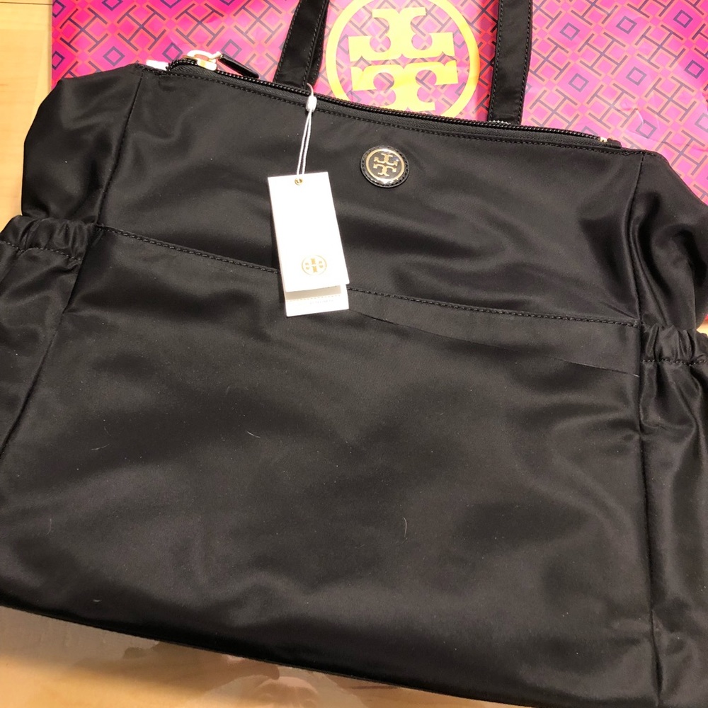 Tory Burch Black Nylon Baby Tote with Gold Logo